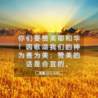 Picture 05 - 诗 篇 147:1 CUVS - 你 们 要 赞 美 耶 和 华 ！ 因 歌 颂 - Bible Verse Picture