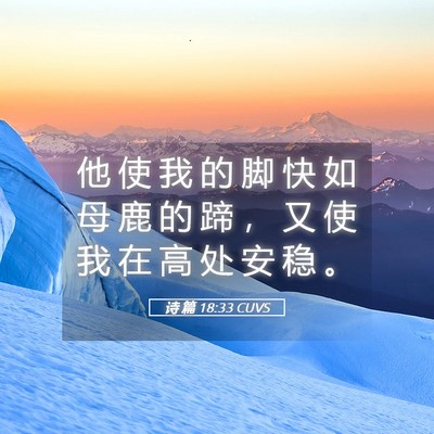 Picture 05 - 诗 篇 18:33 CUVS - 他 使 我 的 脚 快 如 母 鹿 的 蹄 ， - Bible Verse Picture