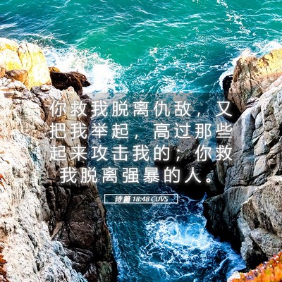 Picture 05 - 诗 篇 18:48 CUVS - 你 救 我 脱 离 仇 敌 ， 又 把 我 举 - Bible Verse Picture