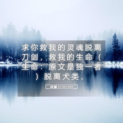 Picture 05 - 诗 篇 22:20 CUVS - 求 你 救 我 的 灵 魂 脱 离 刀 剑 ， - Bible Verse Picture
