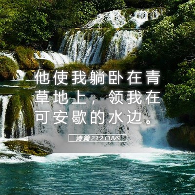 Picture 05 - 诗 篇 23:2 CUVS - 他 使 我 躺 卧 在 青 草 地 上 ， 领 - Bible Verse Picture