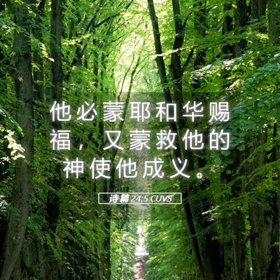 Picture 05 - 诗 篇 24:5 CUVS - 他 必 蒙 耶 和 华 赐 福 ， 又 蒙 救 - Bible Verse Picture