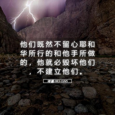 Picture 05 - 诗 篇 28:5 CUVS - 他 们 既 然 不 留 心 耶 和 华 所 行 - Bible Verse Picture
