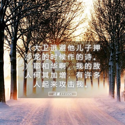 Picture 05 - 诗 篇 3:1 CUVS - （ 大 卫 逃 避 他 儿 子 押 沙 龙 的 - Bible Verse Picture