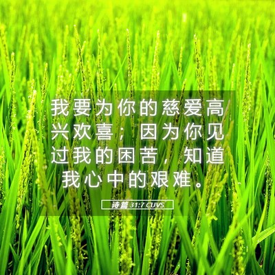 Picture 05 - 诗 篇 31:7 CUVS - 我 要 为 你 的 慈 爱 高 兴 欢 喜 ； - Bible Verse Picture