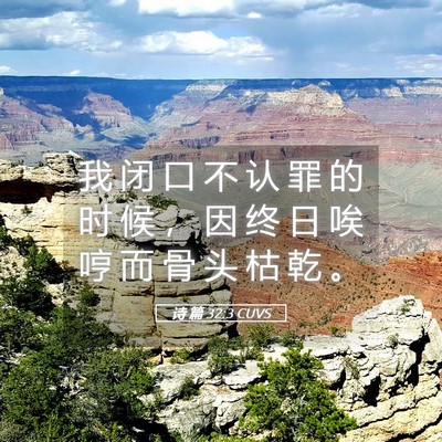 Picture 05 - 诗 篇 32:3 CUVS - 我 闭 口 不 认 罪 的 时 候 ， 因 终 - Bible Verse Picture