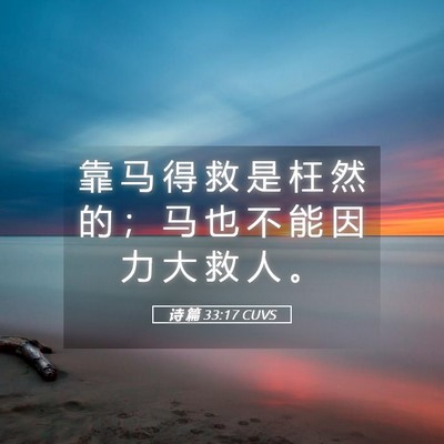 Picture 05 - 诗 篇 33:17 CUVS - 靠 马 得 救 是 枉 然 的 ； 马 也 不 - Bible Verse Picture