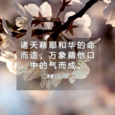 Picture 05 - 诗 篇 33:6 CUVS - 诸 天 藉 耶 和 华 的 命 而 造 ； 万 - Bible Verse Picture