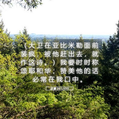 Picture 05 - 诗 篇 34:1 CUVS - （ 大 卫 在 亚 比 米 勒 面 前 装 疯 - Bible Verse Picture