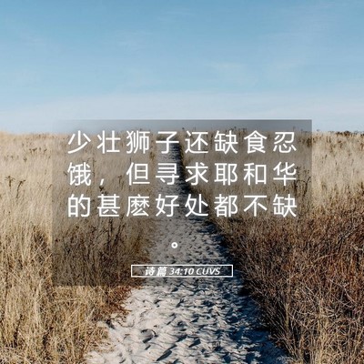 Picture 05 - 诗 篇 34:10 CUVS - 少 壮 狮 子 还 缺 食 忍 饿 ， 但 寻 - Bible Verse Picture
