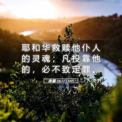 Picture 05 - 诗 篇 34:22 CUVS - 耶 和 华 救 赎 他 仆 人 的 灵 魂 ； - Bible Verse Picture