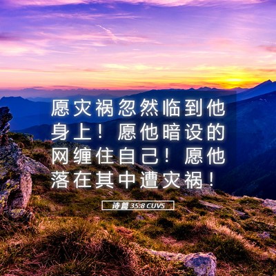 Picture 05 - 诗 篇 35:8 CUVS - 愿 灾 祸 忽 然 临 到 他 身 上 ！ 愿 - Bible Verse Picture