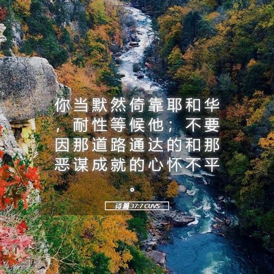 Picture 05 - 诗 篇 37:7 CUVS - 你 当 默 然 倚 靠 耶 和 华 ， 耐 性 - Bible Verse Picture