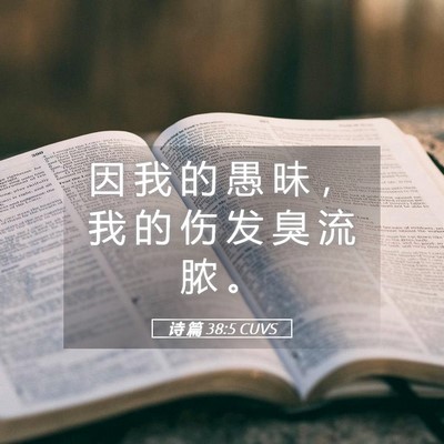 Picture 05 - 诗 篇 38:5 CUVS - 因 我 的 愚 昧 ， 我 的 伤 发 臭 流 - Bible Verse Picture