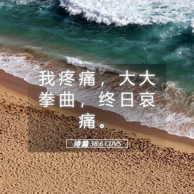 Picture 05 - 诗 篇 38:6 CUVS - 我 疼 痛 ， 大 大 拳 曲 ， 终 日 哀 - Bible Verse Picture