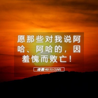 Picture 05 - 诗 篇 40:15 CUVS - 愿 那 些 对 我 说 阿 哈 、 阿 哈 的 - Bible Verse Picture