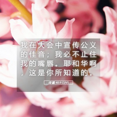 Picture 05 - 诗 篇 40:9 CUVS - 我 在 大 会 中 宣 传 公 义 的 佳 音 - Bible Verse Picture