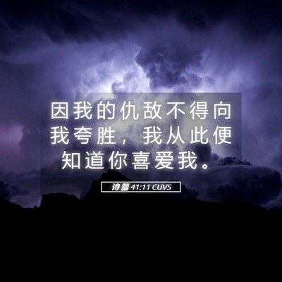 Picture 05 - 诗 篇 41:11 CUVS - 因 我 的 仇 敌 不 得 向 我 夸 胜 ， - Bible Verse Picture