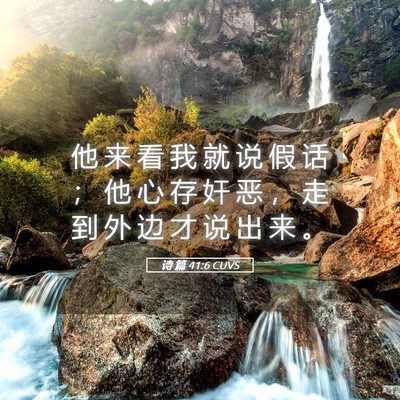 Picture 05 - 诗 篇 41:6 CUVS - 他 来 看 我 就 说 假 话 ； 他 心 存 - Bible Verse Picture