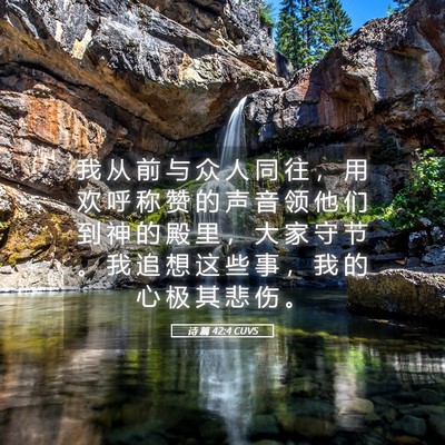Picture 05 - 诗 篇 42:4 CUVS - 我 从 前 与 众 人 同 往 ， 用 欢 呼 - Bible Verse Picture