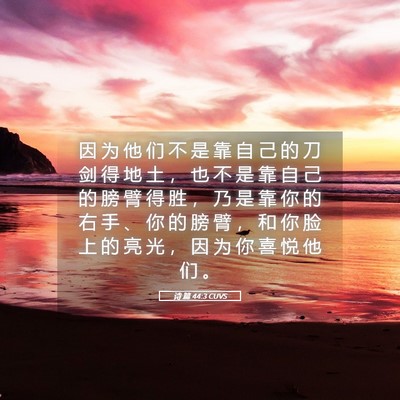 Picture 05 - 诗 篇 44:3 CUVS - 因 为 他 们 不 是 靠 自 己 的 刀 剑 - Bible Verse Picture