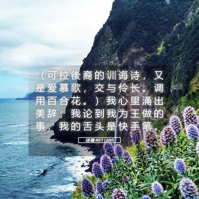 Picture 05 - 诗 篇 45:1 CUVS - （ 可 拉 後 裔 的 训 诲 诗 ， 又 是 - Bible Verse Picture
