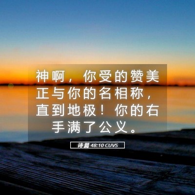 Picture 05 - 诗 篇 48:10 CUVS - 神 啊 ， 你 受 的 赞 美 正 与 你 的 - Bible Verse Picture