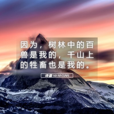Picture 05 - 诗 篇 50:10 CUVS - 因 为 ， 树 林 中 的 百 兽 是 我 的 - Bible Verse Picture