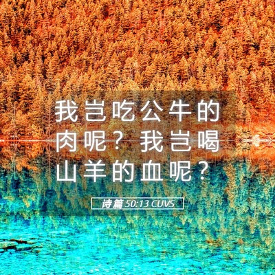 Picture 05 - 诗 篇 50:13 CUVS - 我 岂 吃 公 牛 的 肉 呢 ？ 我 岂 喝 - Bible Verse Picture