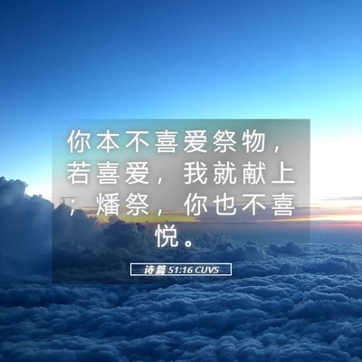 Picture 05 - 诗 篇 51:16 CUVS - 你 本 不 喜 爱 祭 物 ， 若 喜 爱 ， - Bible Verse Picture