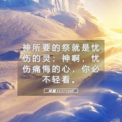 Picture 05 - 诗 篇 51:17 CUVS - 神 所 要 的 祭 就 是 忧 伤 的 灵 ； - Bible Verse Picture