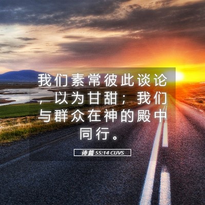 Picture 05 - 诗 篇 55:14 CUVS - 我 们 素 常 彼 此 谈 论 ， 以 为 甘 - Bible Verse Picture