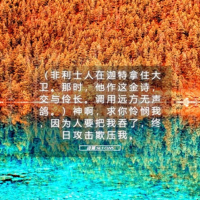Picture 05 - 诗 篇 56:1 CUVS - （ 非 利 士 人 在 迦 特 拿 住 大 卫 - Bible Verse Picture