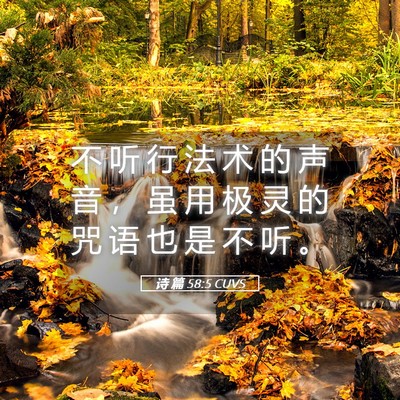 Picture 05 - 诗 篇 58:5 CUVS - 不 听 行 法 术 的 声 音 ， 虽 用 极 - Bible Verse Picture