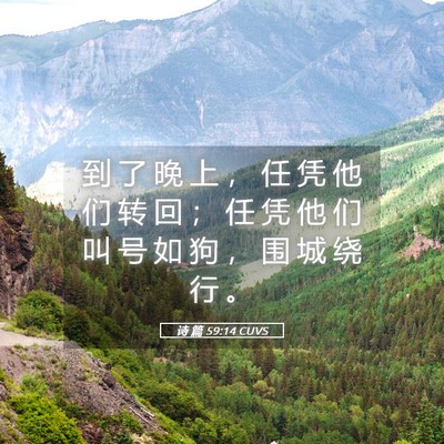 Picture 05 - 诗 篇 59:14 CUVS - 到 了 晚 上 ， 任 凭 他 们 转 回 ； - Bible Verse Picture