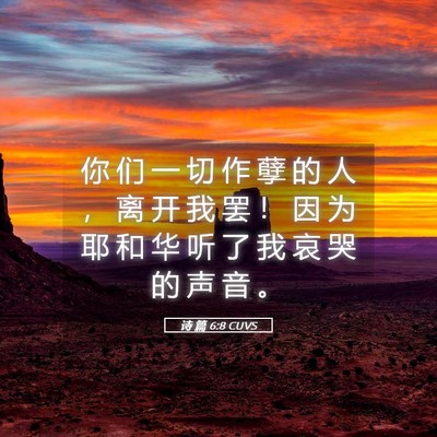 Picture 05 - 诗 篇 6:8 CUVS - 你 们 一 切 作 孽 的 人 ， 离 开 我 - Bible Verse Picture