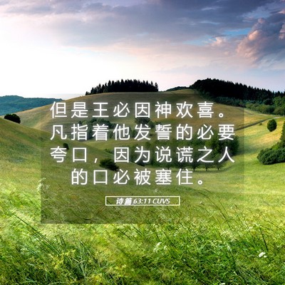 Picture 05 - 诗 篇 63:11 CUVS - 但 是 王 必 因 神 欢 喜 。 凡 指 着 - Bible Verse Picture