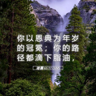 Picture 05 - 诗 篇 65:11 CUVS - 你 以 恩 典 为 年 岁 的 冠 冕 ； 你 - Bible Verse Picture