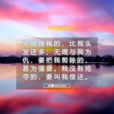 Picture 05 - 诗 篇 69:4 CUVS - 无 故 恨 我 的 ， 比 我 头 发 还 多 - Bible Verse Picture