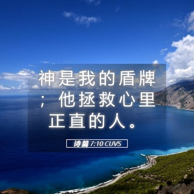 Picture 05 - 诗 篇 7:10 CUVS - 神 是 我 的 盾 牌 ； 他 拯 救 心 里 - Bible Verse Picture