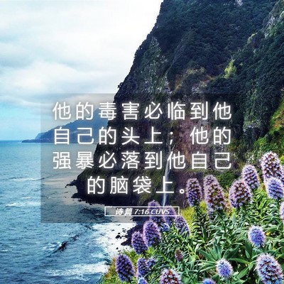 Picture 05 - 诗 篇 7:16 CUVS - 他 的 毒 害 必 临 到 他 自 己 的 头 - Bible Verse Picture