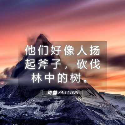 Picture 05 - 诗 篇 74:5 CUVS - 他 们 好 像 人 扬 起 斧 子 ， 砍 伐 - Bible Verse Picture