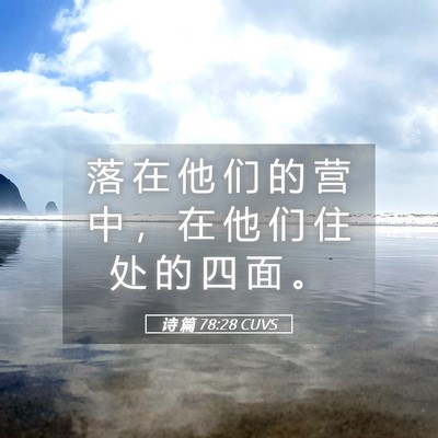 Picture 05 - 诗 篇 78:28 CUVS - 落 在 他 们 的 营 中 ， 在 他 们 住 - Bible Verse Picture