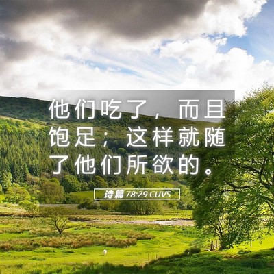 Picture 05 - 诗 篇 78:29 CUVS - 他 们 吃 了 ， 而 且 饱 足 ； 这 样 - Bible Verse Picture
