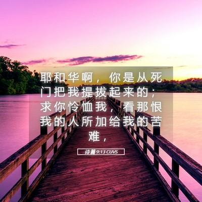 Picture 05 - 诗 篇 9:13 CUVS - 耶 和 华 啊 ， 你 是 从 死 门 把 我 - Bible Verse Picture
