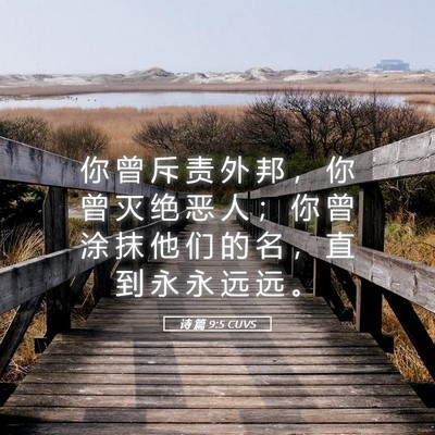 Picture 05 - 诗 篇 9:5 CUVS - 你 曾 斥 责 外 邦 ， 你 曾 灭 绝 恶 - Bible Verse Picture