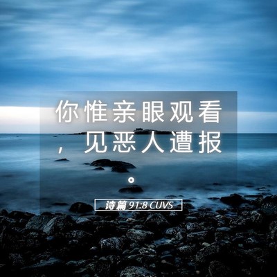 Picture 05 - 诗 篇 91:8 CUVS - 你 惟 亲 眼 观 看 ， 见 恶 人 遭 报 - Bible Verse Picture