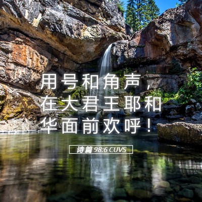 Picture 05 - 诗 篇 98:6 CUVS - 用 号 和 角 声 ， 在 大 君 王 耶 和 - Bible Verse Picture