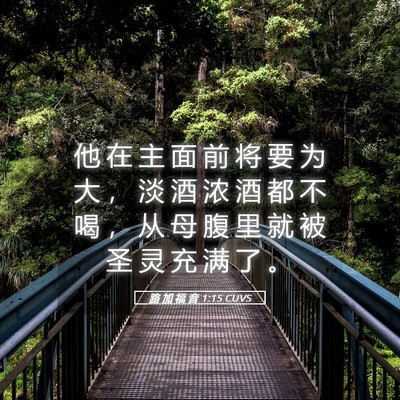 Picture 05 - 路 加 福 音 1:15 CUVS - 他 在 主 面 前 将 要 为 大 ， 淡 酒 - Bible Verse Picture