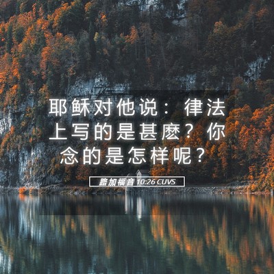 Picture 05 - 路 加 福 音 10:26 CUVS - 耶 稣 对 他 说 ： 律 法 上 写 的 是 - Bible Verse Picture